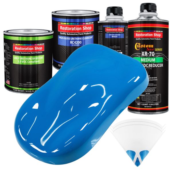 Coastal Highway Blue - LOW VOC Urethane Basecoat with Clearcoat Auto Paint - Complete Medium Quart Paint Kit - Professional Gloss Automotive Coating Hot on Sale