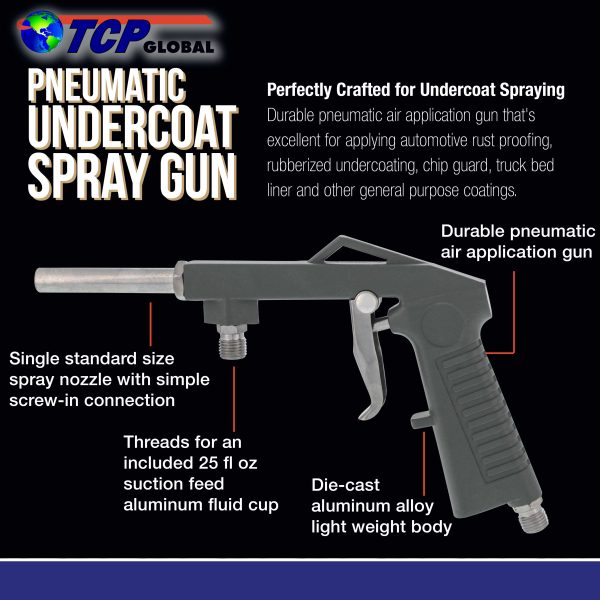 TCP Global Brand Pneumatic Air Undercoat Spray Gun with Suction Feed Cup for Automotive Undercoating, Truck Bed Liner Coating Online - Image 2