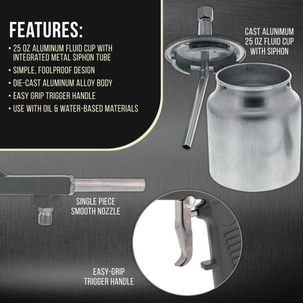 TCP Global Brand Pneumatic Air Undercoat Spray Gun with Suction Feed Cup for Automotive Undercoating, Truck Bed Liner Coating Online - Image 3