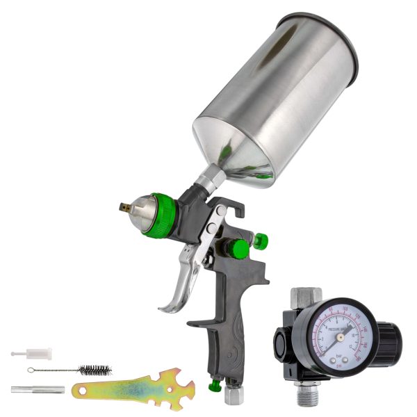Professional HVLP Paint Spray Gun - 2.0mm Fluid Tip, Gravity Feed with Air Regulator & 1-Liter Aluminum Cup, For High Viscosity Materials, Full Adjustment Control Knobs Online Hot Sale