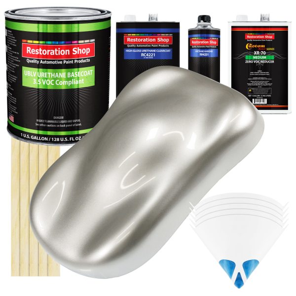 Sterling Silver Metallic - LOW VOC Urethane Basecoat with Clearcoat Auto Paint - Complete Medium Gallon Paint Kit - Professional Automotive Coating on Sale