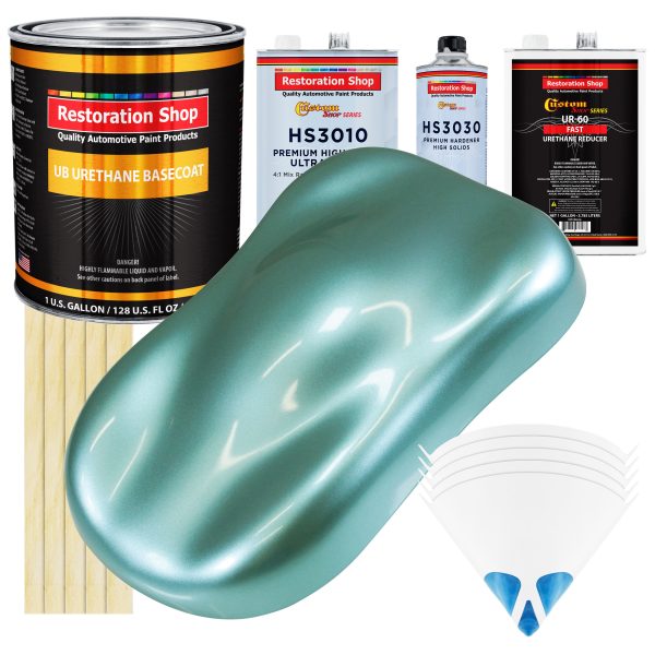 Silver Aqua Metallic - Urethane Basecoat with Premium Clearcoat Auto Paint (Complete Fast Gallon Paint Kit) Professional High Gloss Automotive Coating For Cheap